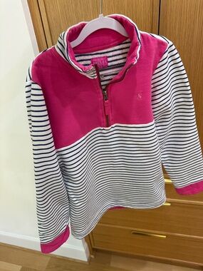 Joules Girls' Pink & Navy Striped Half-Zip Top, 11-12 y